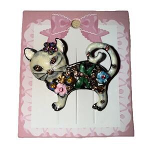 NWT Whimsical Kitty Brooch/Pin Enamel And Rhinestones